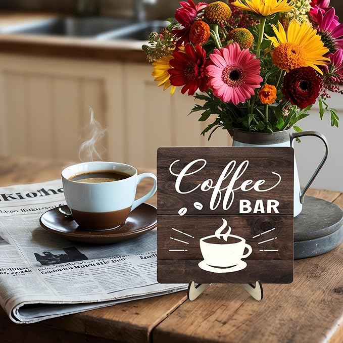 Funny Coffee Bar Decor Sign – Rustic Wooden Plaque for Coffee Station, Farmhouse Cafe Shelf Accessories, Desk or Kitchen Counter Decor,Birthday,Mother Day Gift 5.9 x 5.9 Inch (Brown) - Image 6