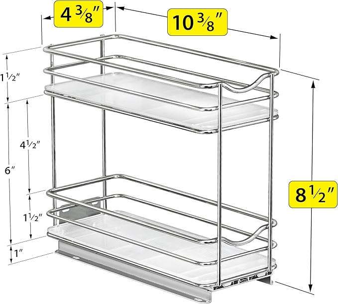 LYNK PROFESSIONAL® Pull Out Spice Organization for Cabinets - 4-3/8 inch Wide – Spice Rack for Inside Cabinets, Slide Out Spice Rack Organizer for cabinet – Pull Out Spice Rack, Sliding 2 Tier Chrome - Image 5