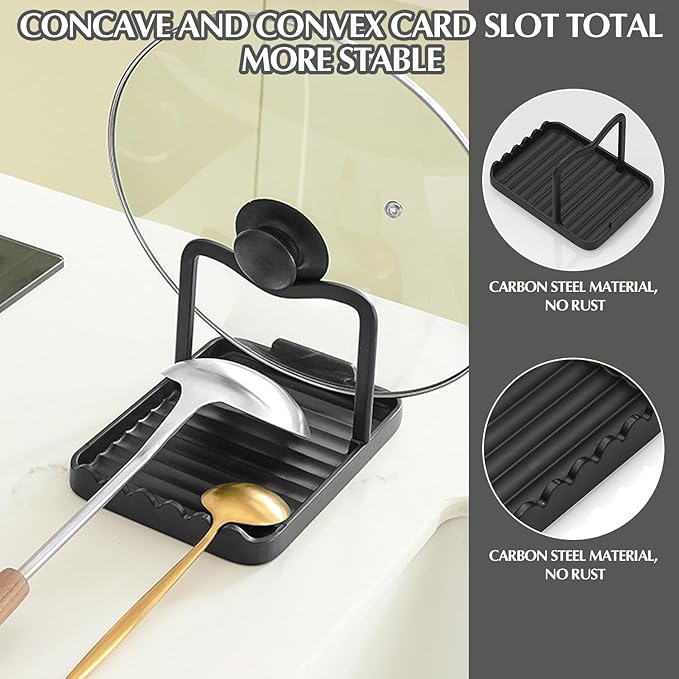 Ysks'hf spoon holder and pot lid holder，stainless steel，Kitchen Utensil Rest, scraper holder & pot holder，Spoon Holder for Stove Top - Kitchen Utensil Holder for Ladles & Tongs（Black)