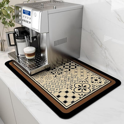 AMOAMI Coffee Mat Hide Stain Rubber Backed Absorbent Dish Drying Mat for Kitchen Counter - Fits Under Coffee Maker - KHAKI 16X24 by AMOAMI