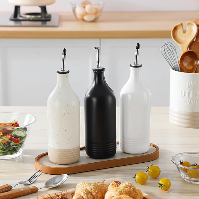 vancasso 20 Oz Ceramic Olive Oil Dispenser Bottle, Bottle Dispenser with Spout and Funnel for Kitchen,Suitable for Oil, Vinegar, Coffee Syrups & Other Liquids，BK - Image 9