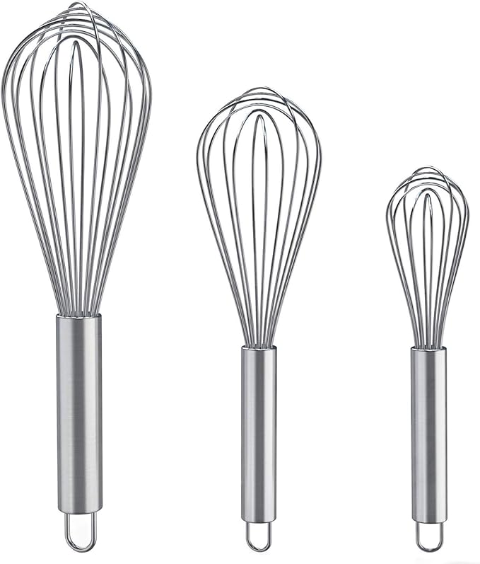 Whisks for Cooking, 3 Pack Stainless Steel Whisk for Blending, Whisking, Beating and Stirring, Enhanced Version Balloon Wire Whisk Set, 8"+10"+12" by Kitchen+Cooking+Kit
