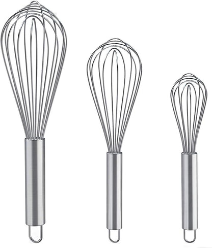 Whisks for Cooking, 3 Pack Stainless Steel Whisk for Blending, Whisking, Beating and Stirring, Enhanced Version Balloon Wire Whisk Set, 8"+10"+12" by Kitchen+Cooking+Kit