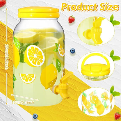Havawish 2 Pcs 1 Gallon Plastic Beverage Dispenser with Spigot Clear Summer Kitchen Fridge Drink Dispenser for Parties Lemonade Juice Tea Beer Cold Water(Yellow,Circular Column)
