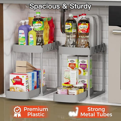Ukeetap 2 Pack Multi-Purpose Pull-Out Storage Organizers, Under Sink Organizers and Storage for Bathroom & Kitchen, Under Cabinet Organizers and storage, 12.8 Inch, Grey - Image 3