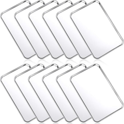Mimorou 12 Pcs Baking Sheet Stainless Steel Cookie Sheet Small Metal Pans Professional Rectangle Oven Trays Kitchen Baking Cooking Oven and Toaster, Dishwasher Safe(8 x 5.9 Inches)