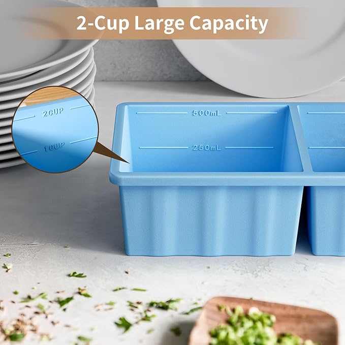 Silicone Freezer Tray for Soup Ice Cubes: 2-Cup Freezing Tray with Lid for Meal Prep - 2Pack Silicon Soup Portion Freeze Trays Make Stock Souped Ice Cube - Image 6