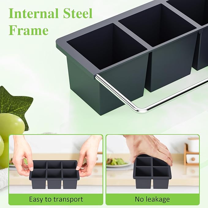 Large Ice Cube Tray for Whiskey: 2" Big Silicone Ice Tray with Lid for Whisky - 3Pack Old Fashioned Ice Cube Trays for Cocktail - Huge Square Cubed Bourbon Ice Cube Maker - Image 3