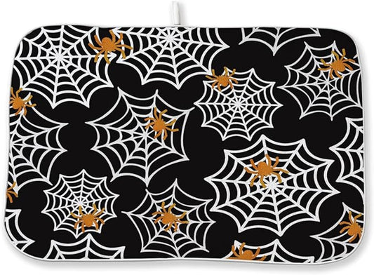 Halloween Dish Drying Mat 18 x 24 Inch Spider Web Drying Mat for Kitchen Counter Absorbent Spiders Black Dishes Dry Pad for Drainer Rack Kitchen Fast Dry