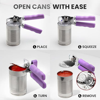 Zulay Kitchen Heavy Duty Stainless Steel Can Opener Manual with Bottle Opener - Rust Proof Manual Can Opener With Turn Knob & Comfy Soft Grip Handles - Lavender - Image 6