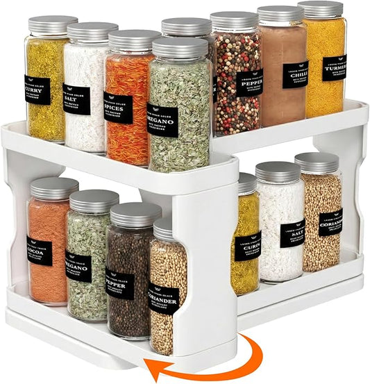 Lifewit Sliding Spice Rack for Cabinets, 6.4"H x 11.1"D x 6.1"W Slide Out Swive Cupboard Spice Organizer with Non-Slip Mat, Adjustable 2-Tier Shelves with Fence, Pull Out Medicine Cabinet Organization