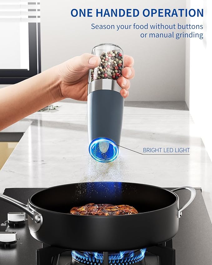 CIRCLE JOY Gravity Electric Salt and Pepper Grinder Set Automatic Salt and Pepper Grinder Set with LED Light, Battery Operated, Adjustable Coarseness, Large Capacity, for Home Kitchen BBQ, Blue - Image 3