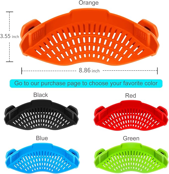 Clip On Strainer Silicone for all Pots and Pans, AUOON Pasta Strainer Clip on Food Strainer for Meat Vegetables Fruit Silicone Kitchen Colander - Image 2