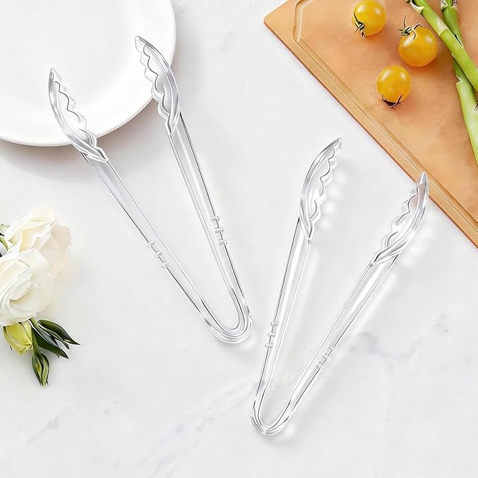 Mwellewm 40 Pc Serving Tongs 9 Inch Bulk Reusable or Disposable Plastic Tongs Heavy Duty Hard Plastic Serving Utensils Set Large Salad Tong for Kitchen Party Food Buffet Appetizer Catering (Clear) - Image 8