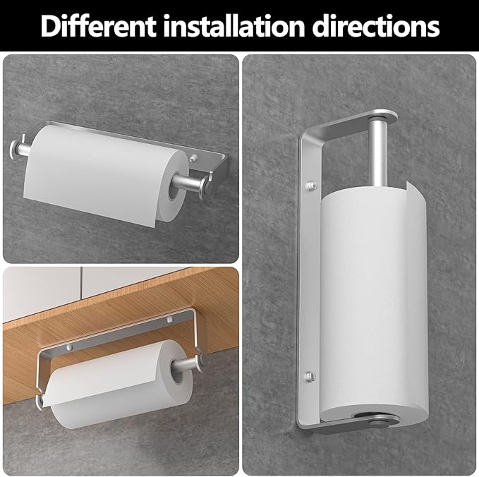 Under Cabinet Paper Towel Holder, Adhesive or Drill Mount Paper Towel Holder, Wall Mount Paper Towel Holders for Kitchen or Bathroom (Silver) - Image 6