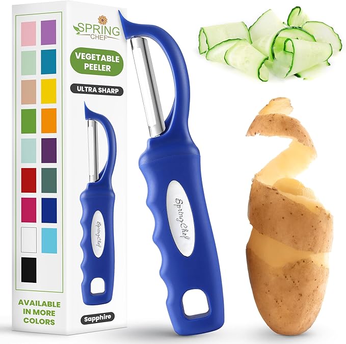 Spring Chef Premium Swivel Vegetable Peeler, Soft Grip Handle and Ultra Sharp Stainless Steel Blades - Perfect Kitchen Peeler For Veggie, Fruit, Potato, Carrot, Apple - Sapphire by SpringChef