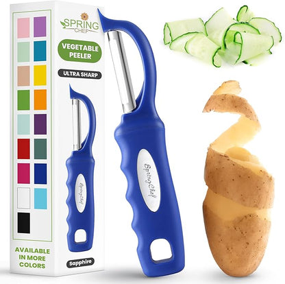 Spring Chef Premium Swivel Vegetable Peeler, Soft Grip Handle and Ultra Sharp Stainless Steel Blades - Perfect Kitchen Peeler For Veggie, Fruit, Potato, Carrot, Apple - Sapphire by SpringChef