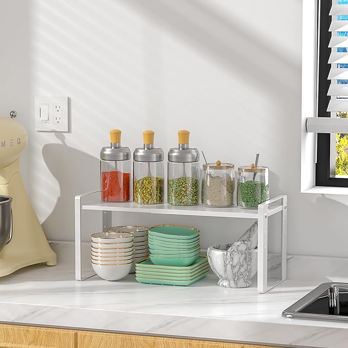 Expandable Cabinet Organizer Shelves, 88lbs High Weight Capacity, Heavy-Duty Metal Storage Rack, Adjustable Cabinet Shelf for Kitchen, Pantry, Cupboard, Under Sink, White, Patent Pending - Image 7