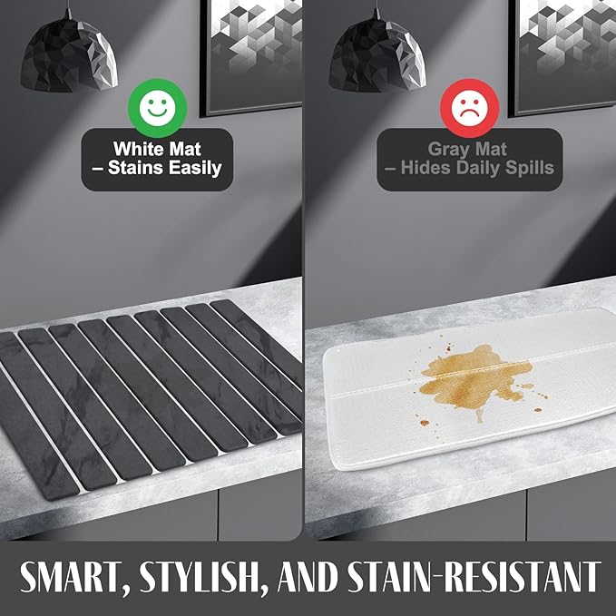 2 PCS Large Stone Dish Drying Mat for Kitchen Counter, 24"×16" Marble Dish Drying Mat with 8"x 4" Coasters, Non - Slip Collapsible Absorbent Mat for Multi - Purpose, Match Any Countertop【Dark Gary】 - Image 5