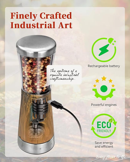Electric Salt and Pepper Grinder Set with Storage Base, Stainless Steel Rechargeable Salt and Pepper Grinder Set with 4.5 oz Large Capacity, 1.8" Wide Mouth, Adjustable Coarseness, Ideal for Kitchen - Image 4