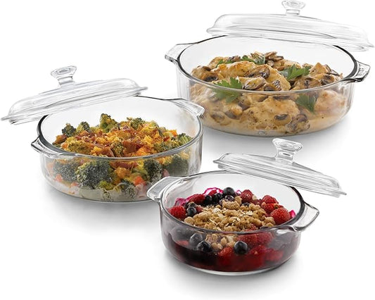 Libbey Baker's Basics 3-Piece Glass Casserole Dishes with Glass Covers, Stackable Casserole Dishes for Oven, Microwave, Refrigerator, Versatile Baking Dish Set by Libbey