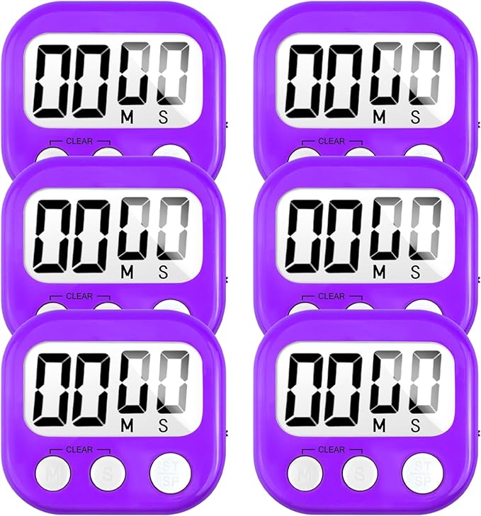 6 Pack Digital Kitchen Timer for Cooking Big Digits Loud Alarm Magnetic Backing Stand Cooking Timers for Baking Purple by AOUCE