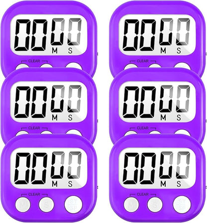 6 Pack Digital Kitchen Timer for Cooking Big Digits Loud Alarm Magnetic Backing Stand Cooking Timers for Baking Purple by AOUCE