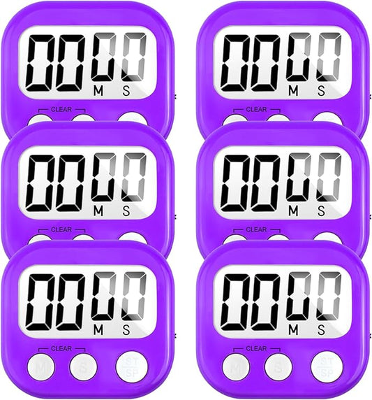 6 Pack Digital Kitchen Timer for Cooking Big Digits Loud Alarm Magnetic Backing Stand Cooking Timers for Baking Purple by AOUCE