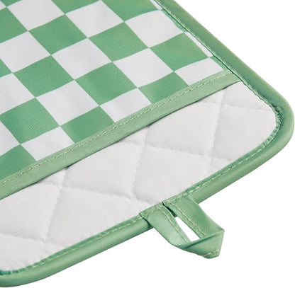 Ohocut Sage Green Checkered Pot Holder, Checkerboard Potholders for Kitchen, Silicone Pot Holders with Pocket for Kitchen Clearance 2 Pack Set, Hot Pads and Oven Mitts for Cooking Baking - Image 5
