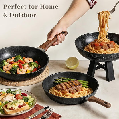Frying Pans Skillet - 9 Pieces Nonstick Frying Pan Set Includes 3 Sizes (8"/ 10"/ 12"), PFOA Free, Induction & Oven Safe, Easy to Clean for Home Daily Cooking - Image 8