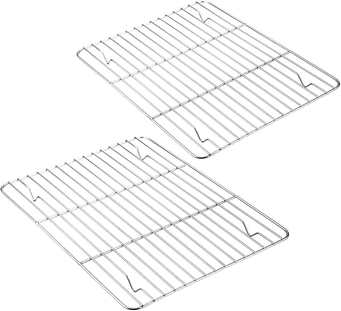 E-far Baking Cooling Rack Set of 2, Stainless Steel Metal Roasting Cooking Racks, Size - 11.6'' x 9'', Non Toxic & Rust Free, Oven & Dishwasher Safe by E-far