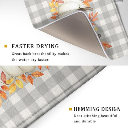 Fall Dish Drying Mat for Kitchen Counter Autumn Orange White Pumpkins Festival Microfiber Absorbent Dish Draining Reusable Washable Foldable Extra Large 18"x24" - Image 3