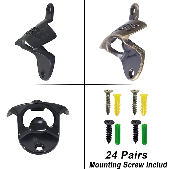 24 PCS Bulk Wall Mounted Bottle Opener, Black and Bronze Top Opener Wall Mount for Kitchen Bar Hotel