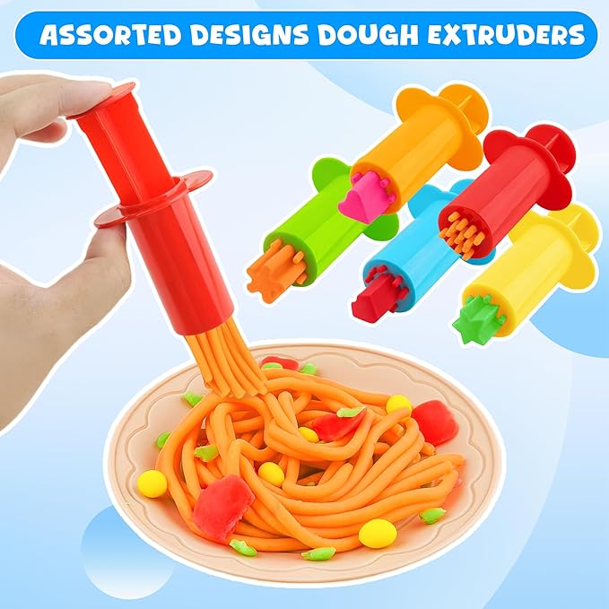 Dough Tools Kit – 12-Piece Dough Play Tools Set with 5 Extruders, Scissors, Rollers, Rolling Pins, Cutters for Kids Ages 3+ - Image 3
