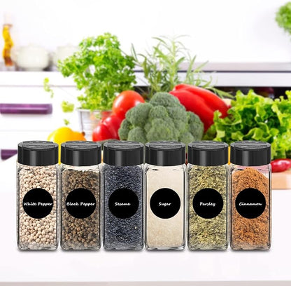 Saiveina 12 Pack Glass Spice Jars with Labels, 4oz Spices Containers Spice Jars with Black Shaker Lids, Empty Containers for Spice, Silicone Funnel and Pen Included - Image 6