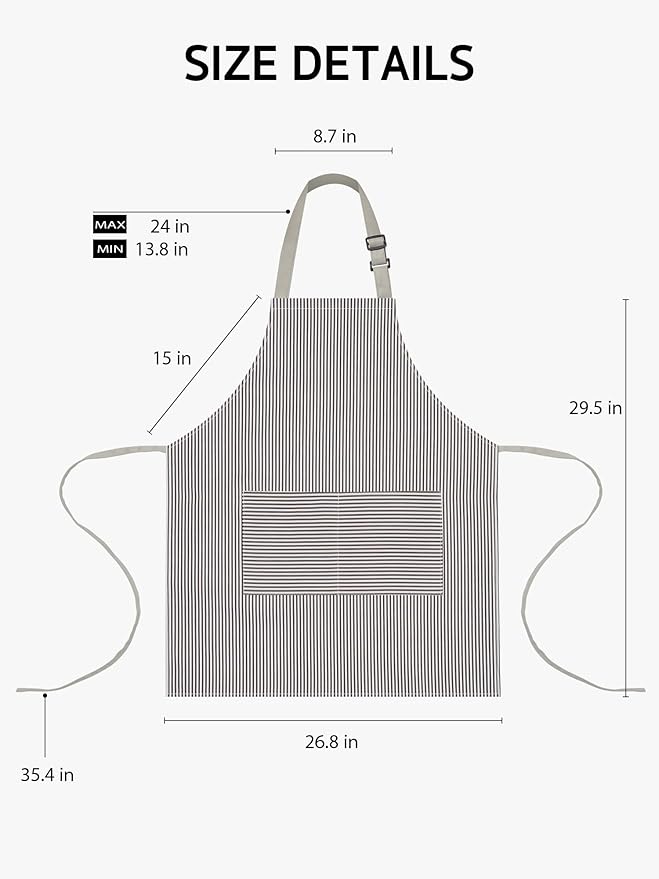 Syntus Apron for Men Women, Adjustable Cooking Kitchen Chef Aprons with 2 Pockets, Cotton/Polycotton/Polyester - Image 2