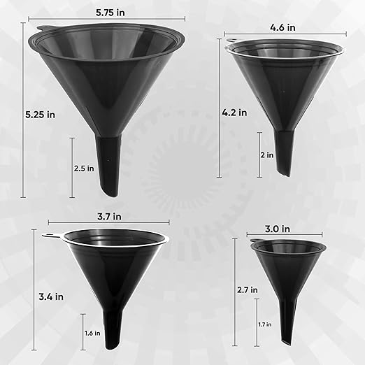 Funnels for Kitchen Use – Black Set in 4 Sizes (122, 101, 76 & 50mm) | Durable, Non-Toxic Food Grade Plastic – Ideal for Filling Bottles, Jars & Containers | Perfect for Kitchen, Garage & Labs - Image 3