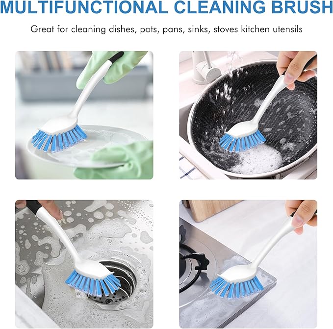 SetSail Dish Brush with Handle, 2 Pack Stiff Bristles Dish Scrubber with Built-in Scraper Dish Scrub Brushes for Cleaning Dishes, Pots and Pans, Kitchen Sink - Image 6