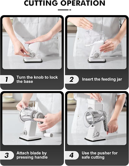 GDL Rotary Cheese Grater Hand Crank - Upgraded Cheese Shredder with 4 Interchangeable Blades, Rotary Grater with Non-slip Suction Base, Easy to Clean Kitchen Grater Slicer Grinder for Vegetable Nuts - Image 8