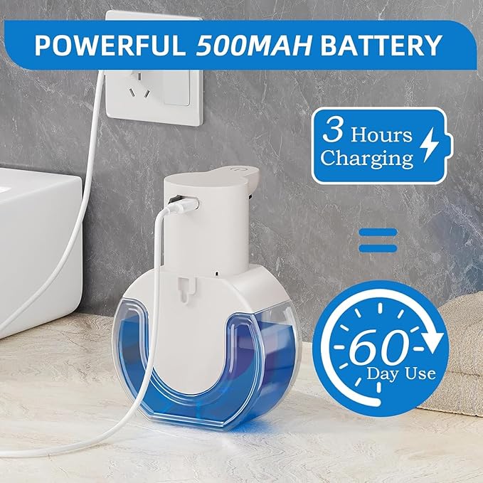 2Pack Automatic Soap Dispenser Touchless,Rechargeable Liquid Soap Dispenser,15oz/420ml Smart Hand Soap Dispensers,4-Level Adjustable,Wall Mount for Bathroom Kitchen Dish Soap,Hands-Free(White) - Image 6