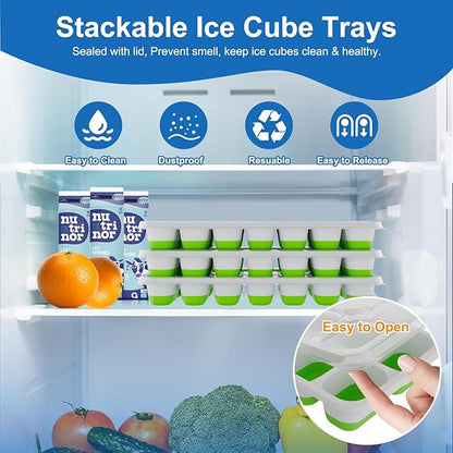 Ice Cube Tray, Ice Cube Trays for Freezer 3 Pack with Lids, Ice Tray Easy-Release, Ice Trays for Freezer Stackable, Silicone Ice Cube Tray for Drinks, Coffee - BPA-Free and Odor-Free - Image 2
