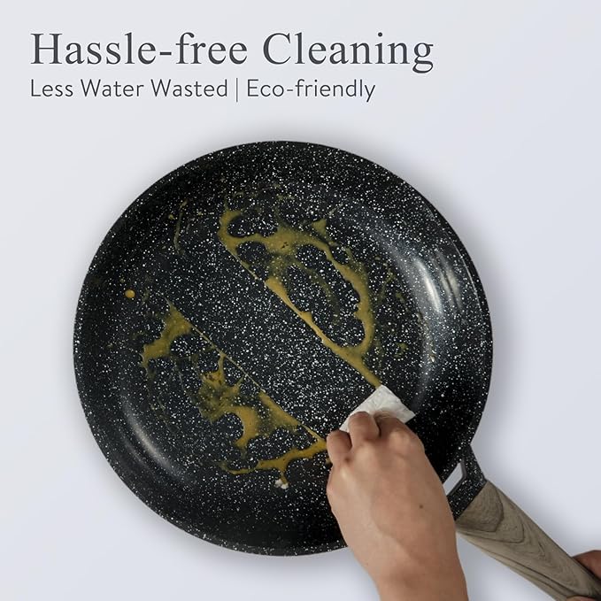 Ceramic Cookware Set 22 Piece Nonstick Pots and Pans Set Non Stick Kitchen Cooking Sets 8"Frying Pans with Lid,Black Granite Non-Toxic Induction Kitchen Cookware w/Glass Lids PFOS/PFOA-Free - Image 2