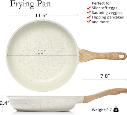 ESLITE LIFE Nonstick Ceramic Frying Pan Skillet, Non-Toxic Egg Omelette Kitchen Cooking Pans Compatible with All Stovetops (Gas, Electric & Induction), PTFE & PFOA Free (White, 11'') - Image 2