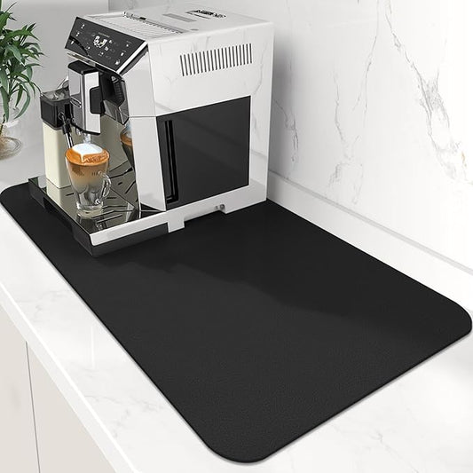 WISELIFE Coffee Mat Super Absorbent Dish Drying Mat Bar Accessories Match with Coffee Machine Large Drying Mats for Kitchen Counter 16" W x 24" L, Black by WiseLife