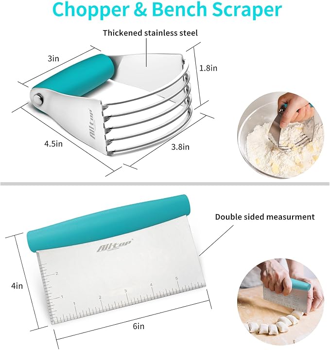 ALLTOP Pastry Blender & Bench Scraper - Premium Kitchen Baking Essential Gadget Set for Cake and Bread Making - Stainless Steel Dough Scraper&Butter Cutter for Homemade Delights - Turquoise - Image 2