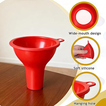 4 Pcs Wide Mouth Funnels for Filling Small Bottles, Kitchen Silicone Funnels Flexible Condiment Sauce Canning Funnel for Filling Oil Water Bottles Jars