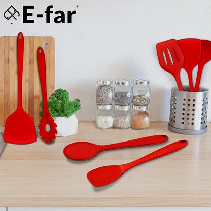 E-far 10 Pieces Silicone Cooking Utensils Set, Heat Resistant Kitchen Utensil Set for Nonstick Cookware, Kitchen Cooking Tools with Spatula, Spoon, Slotted Turner, Non-Toxic & Dishwasher Safe (Red) - Image 7