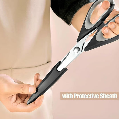Kitchen Scissors All Purpose 3 Pack - Heavy Duty Stainless Steel Cooking Shears for Cutting Meat, Food, Fish, Poultry Multipurpose Sharp Sissors for Dishwasher Safe, with Blade Guards - Image 4