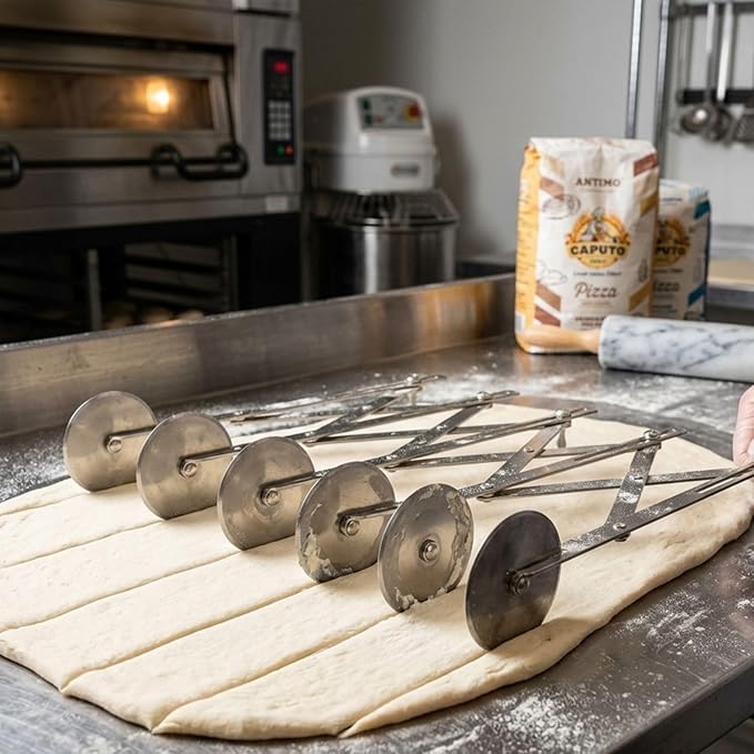 TrueCraftware- 6-Wheel Stainless Steel Adjustable Dough Divider- Pastry Cutter Bakeware Stainless Pizza Slicer Round Dough Cutter Roller Cookie Pastry Knife Divider