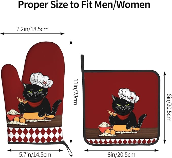 Cat Pot Holders and Oven Mitts - Red Cooking Gloves Hot Pads for Kitchen Fun Chef Gifts for Cooking Lover Cooks - Image 3
